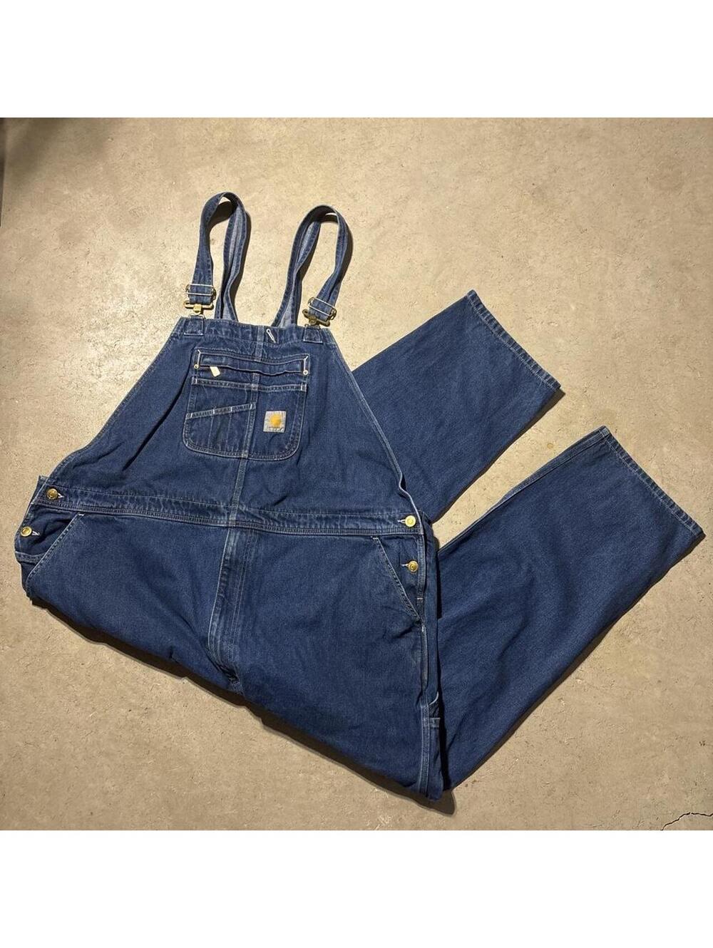 Carhartt Denim Bib Overalls Blue Mens 50x32 Loose Fit Carpenter Workwear